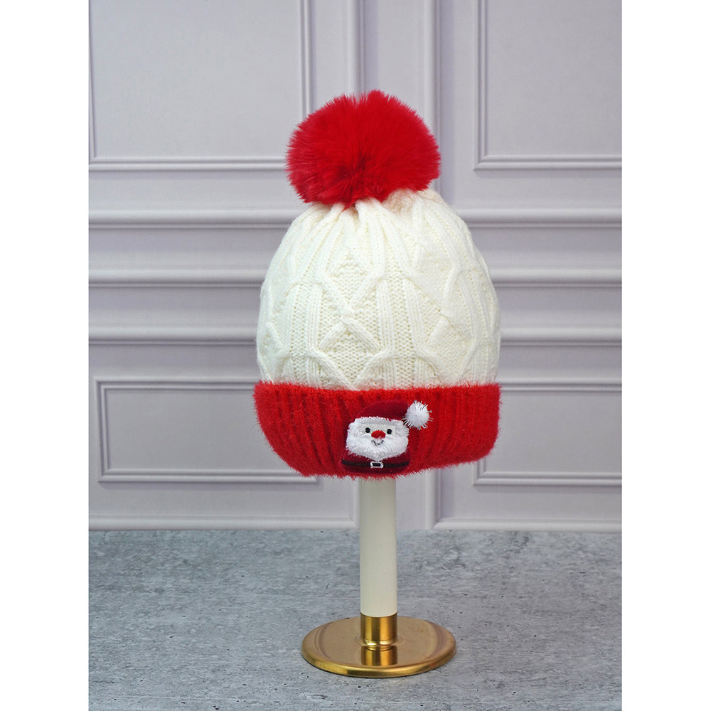 2pcs Red Santa Christmas themed Winter Cap Beanie with matching Long style Neck Muffler for Kids, 3-10 Years