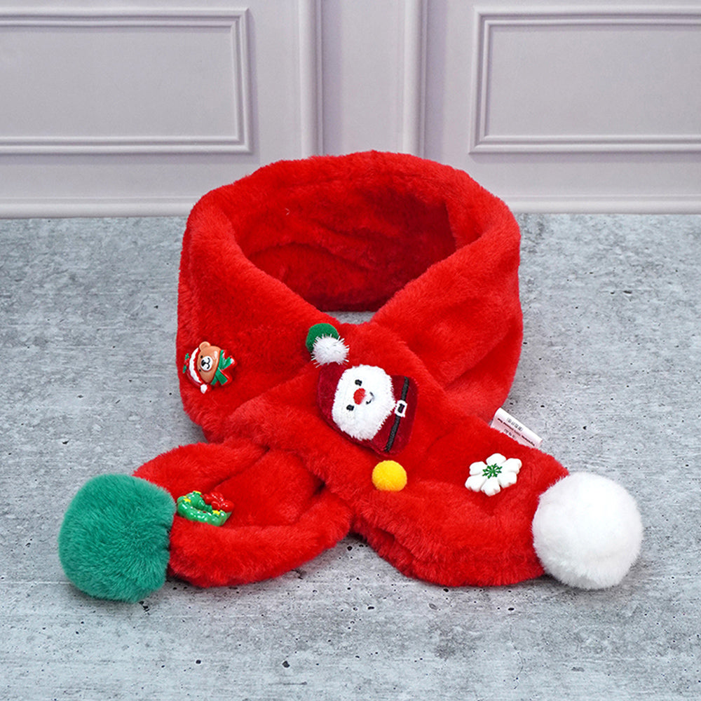 2pcs Red Santa Christmas themed Winter Cap Beanie with matching Long style Neck Muffler for Kids, 3-10 Years