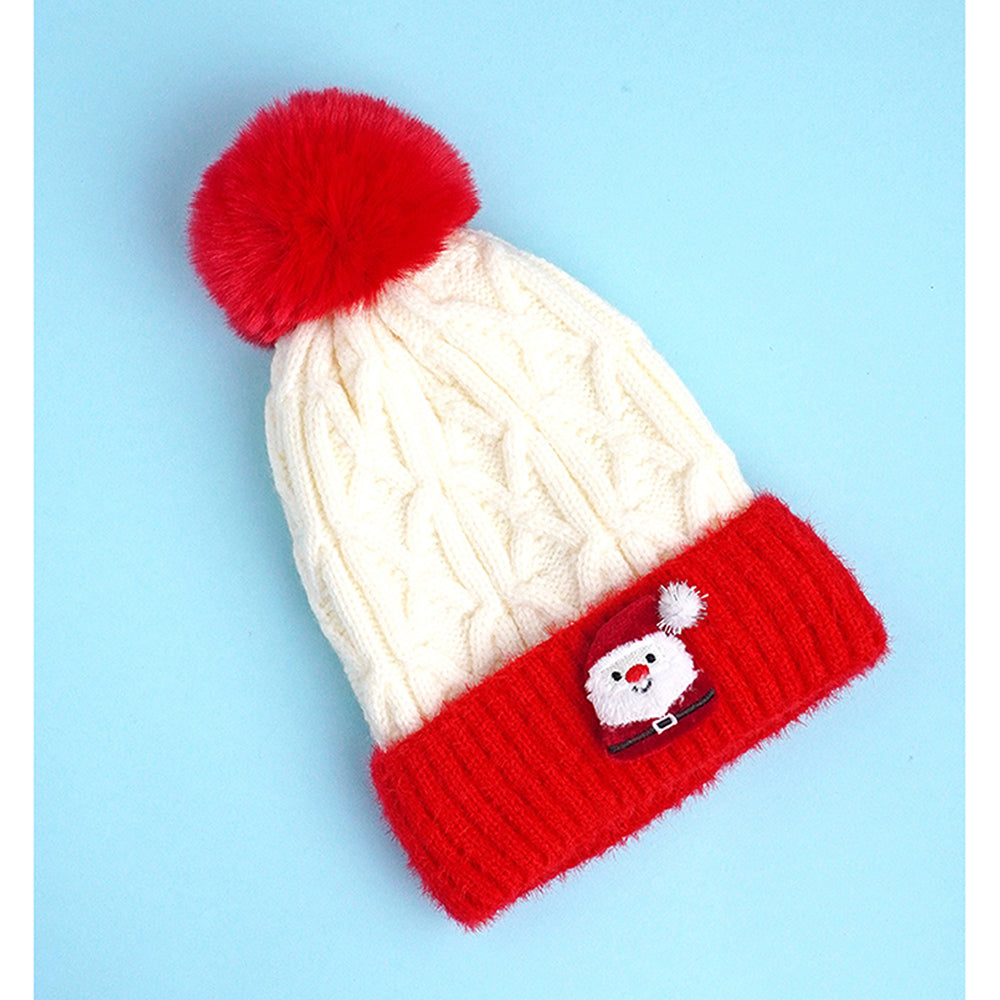 2pcs Red Santa Christmas themed Winter Cap Beanie with matching Long style Neck Muffler for Kids, 3-10 Years