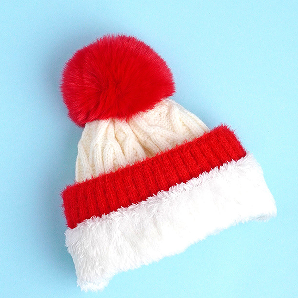 2pcs Red Santa Christmas themed Winter Cap Beanie with matching Long style Neck Muffler for Kids, 3-10 Years