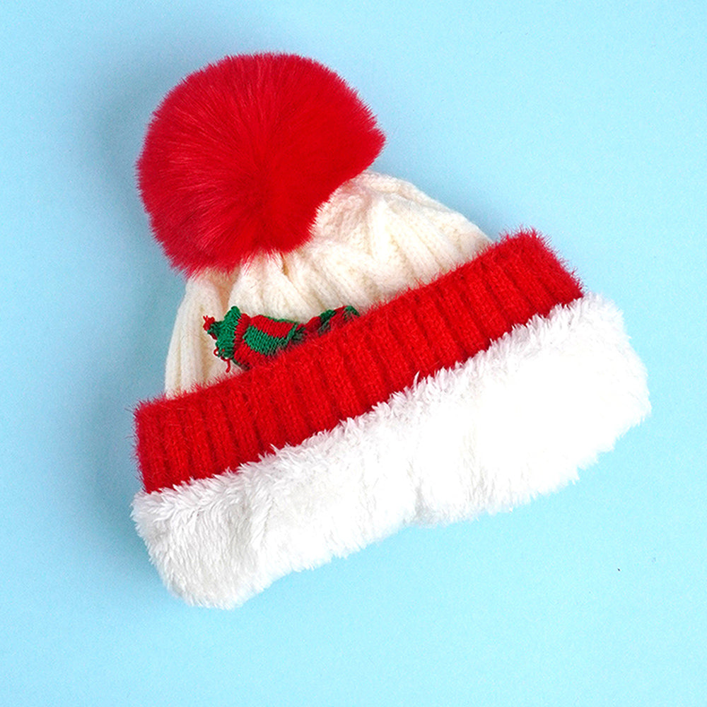 2pcs White Reindeer themed Winter Cap Beanie with matching Long style Neck Muffler for Kids, 3-10 Years