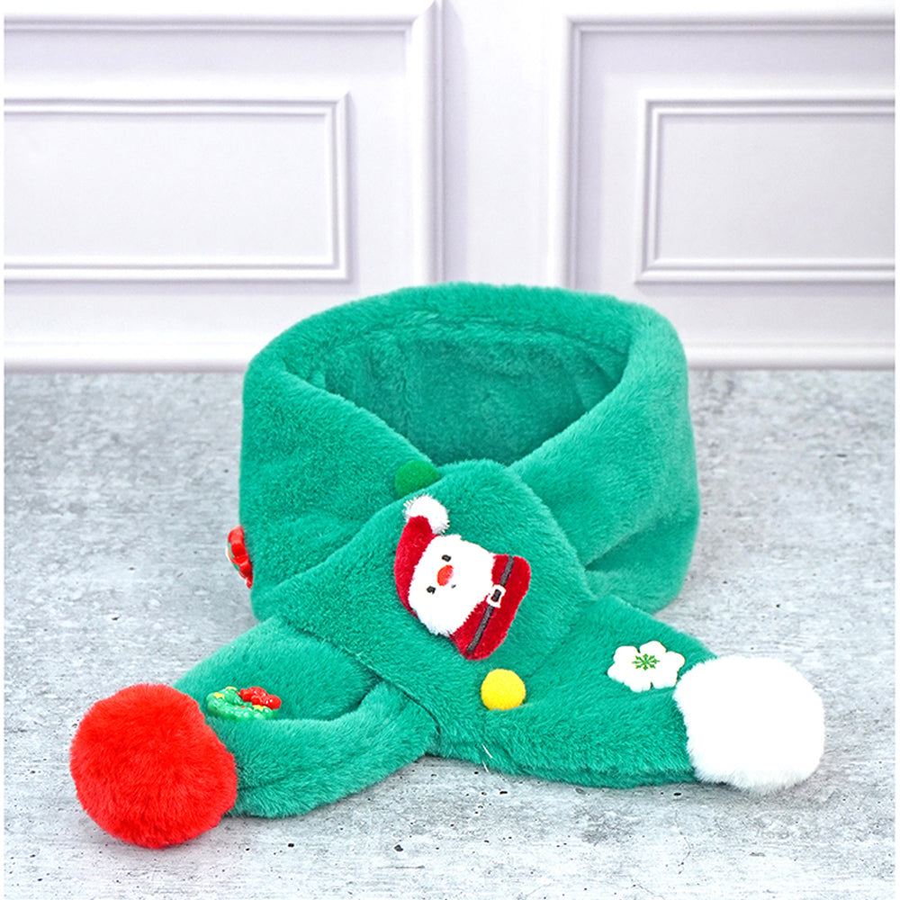 2pcs White and Green Tree Christmas themed Winter Cap Beanie with matching Long style Neck Muffler for Kids, 3-10 Years