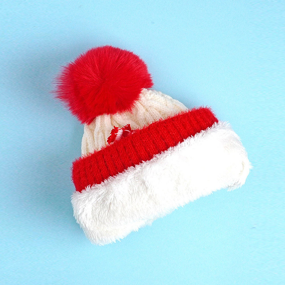 2pcs White, Red Nose Reindeer themed Winter Cap Beanie with matching Long style Neck Muffler for Kids, 3-10 Years