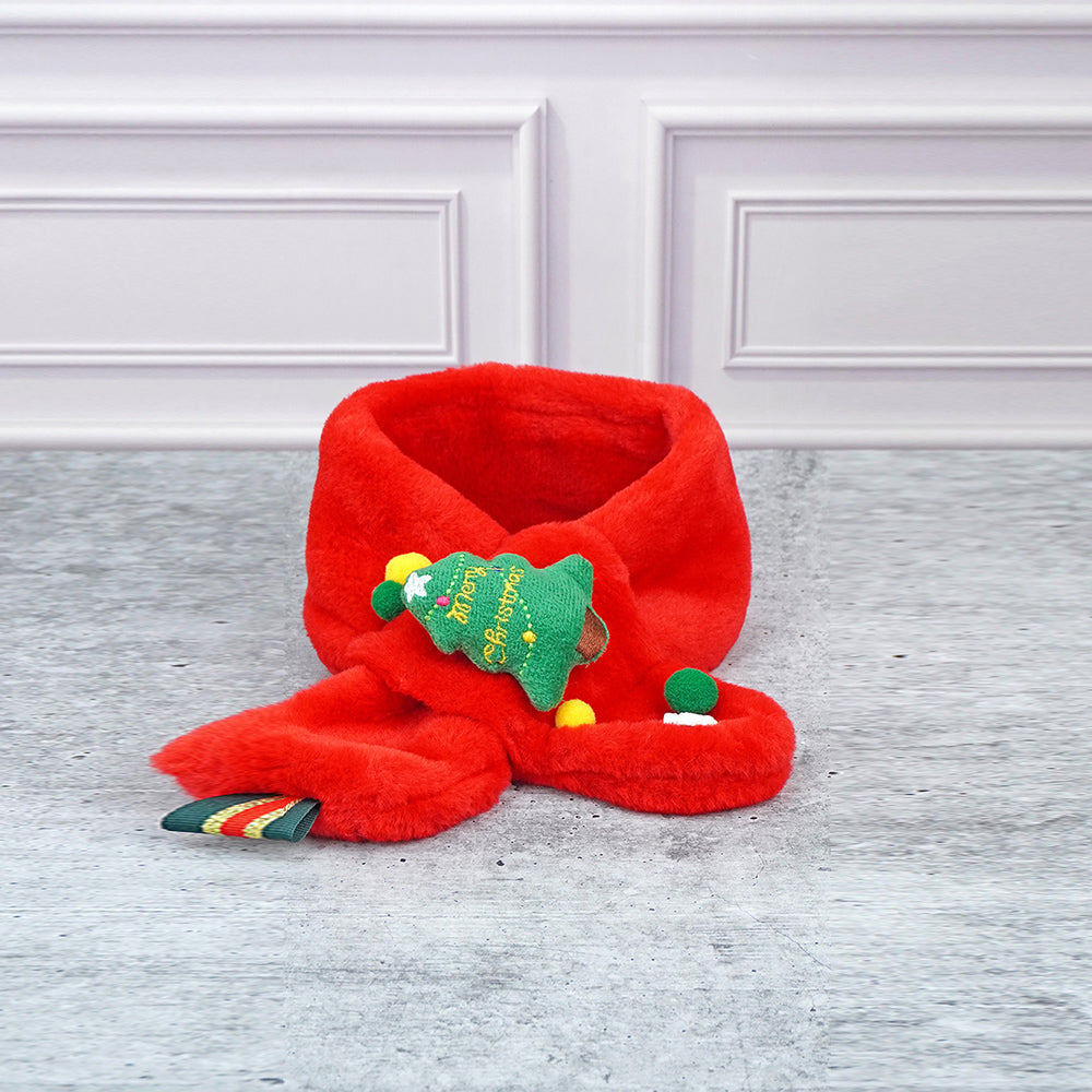 2pcs White & Red Tree Christmas themed Winter Cap Beanie with matching Long style Neck Muffler for Kids, 3-10 Years