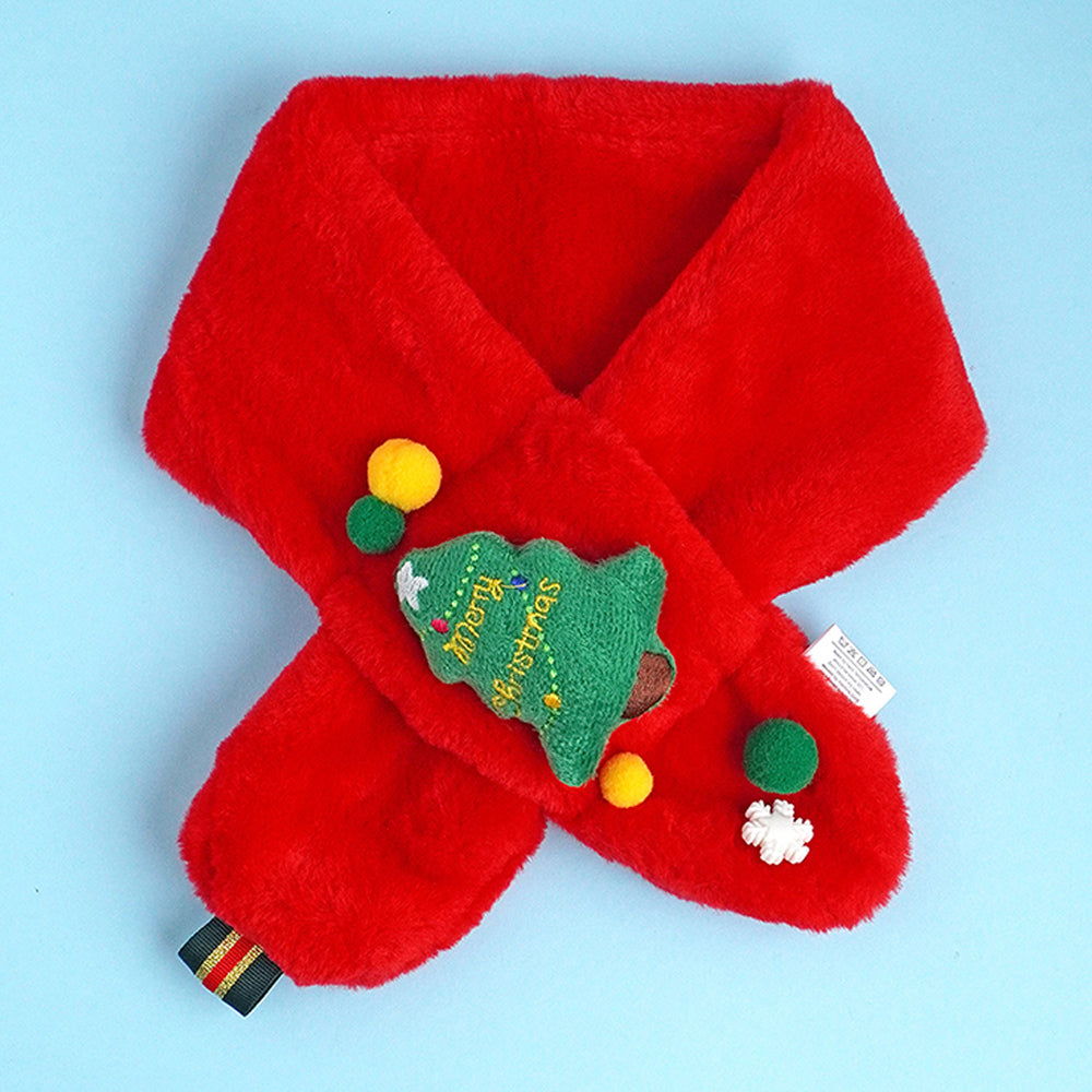 2pcs White & Red Tree Christmas themed Winter Cap Beanie with matching Long style Neck Muffler for Kids, 3-10 Years
