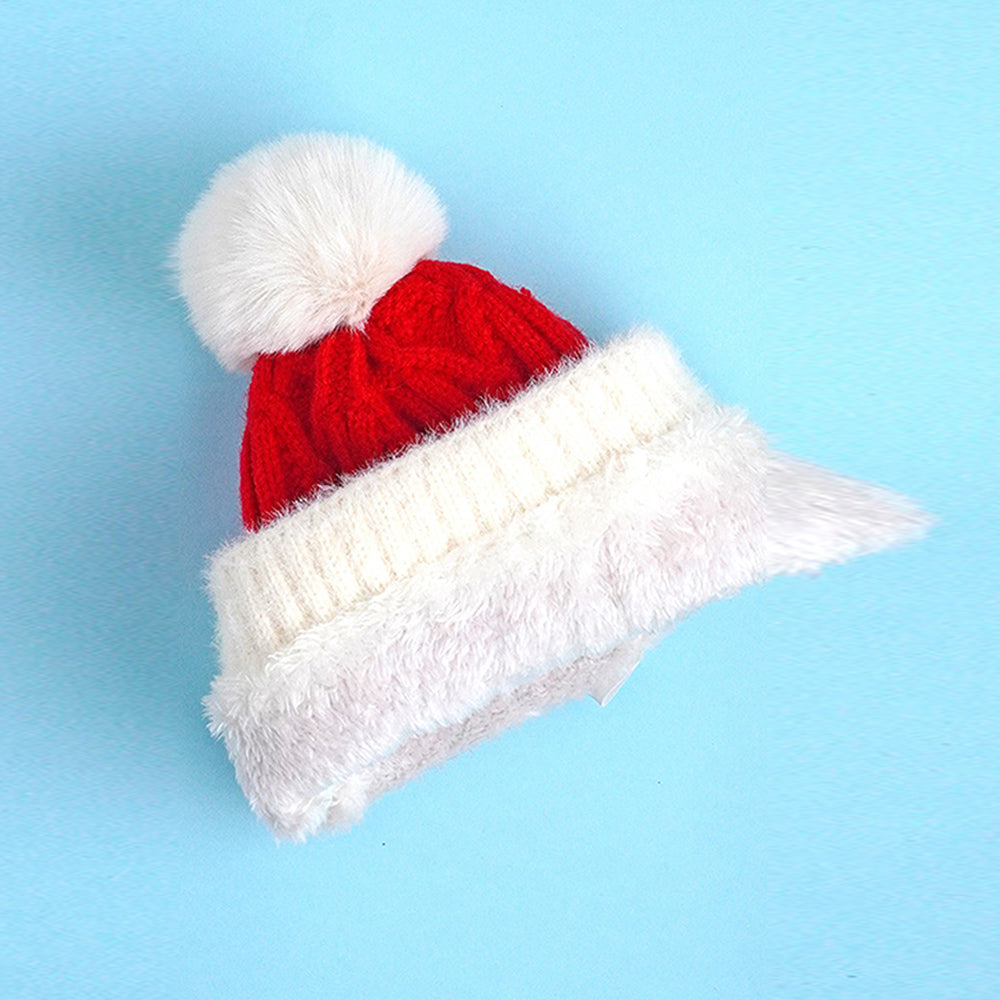 2pcs White Santa Christmas themed Winter Cap Beanie with matching Long style Neck Muffler for Kids, 3-10 Years