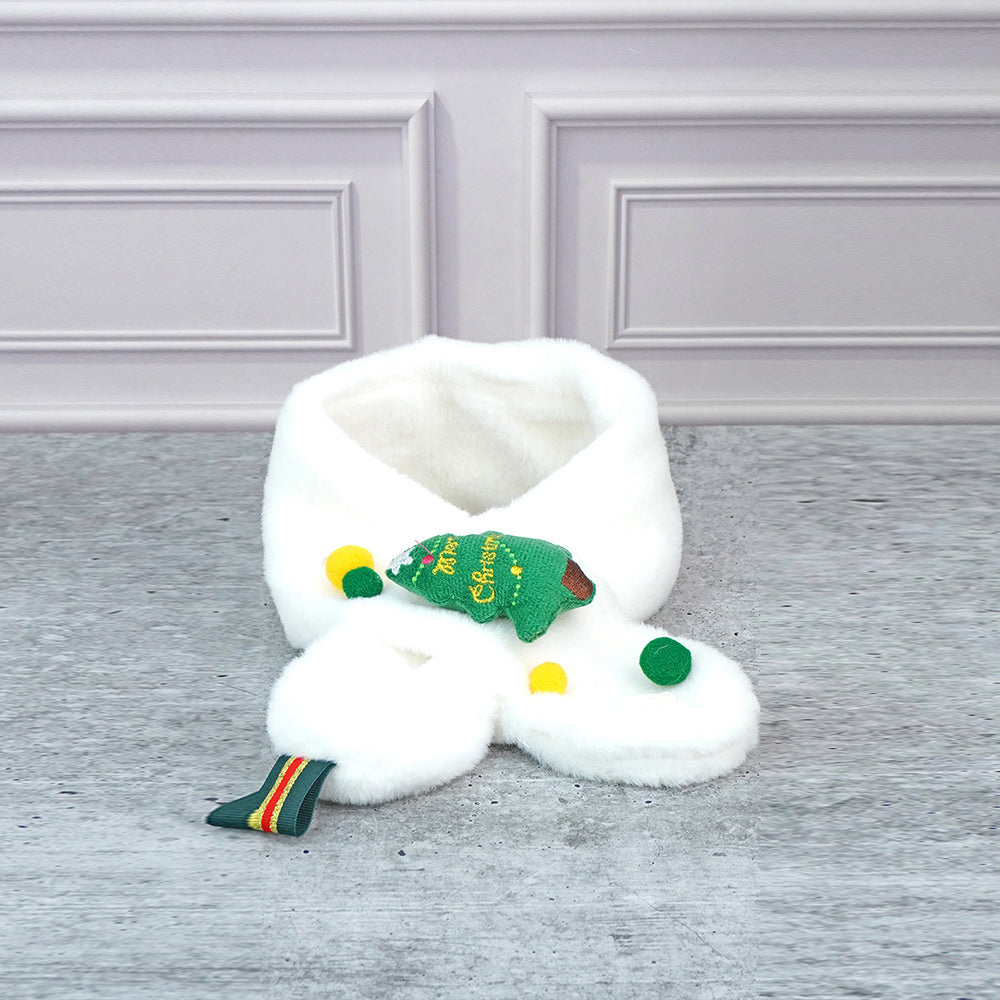 2pcs White Tree Christmas themed Winter Cap Beanie with matching Long style Neck Muffler for Kids, 3-10 Years