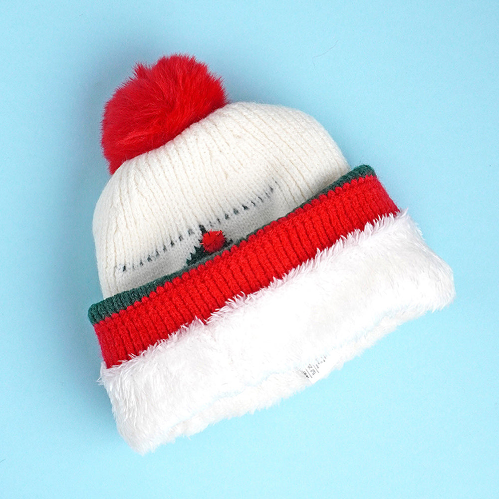2pcs White Tree Christmas themed Winter Cap Beanie with matching Long style Neck Muffler for Kids, 3-10 Years