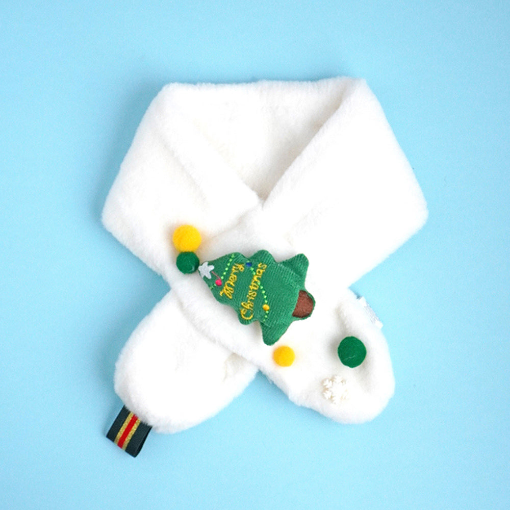 2pcs White Tree Christmas themed Winter Cap Beanie with matching Long style Neck Muffler for Kids, 3-10 Years
