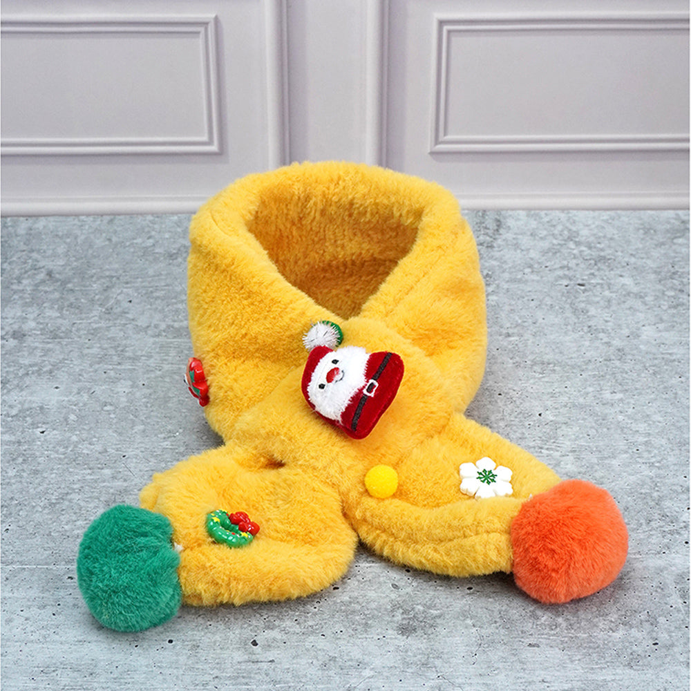 2pcs Yellow Santa Christmas themed Winter Cap Beanie with matching Long style Neck Muffler for Kids, 3-10 Years