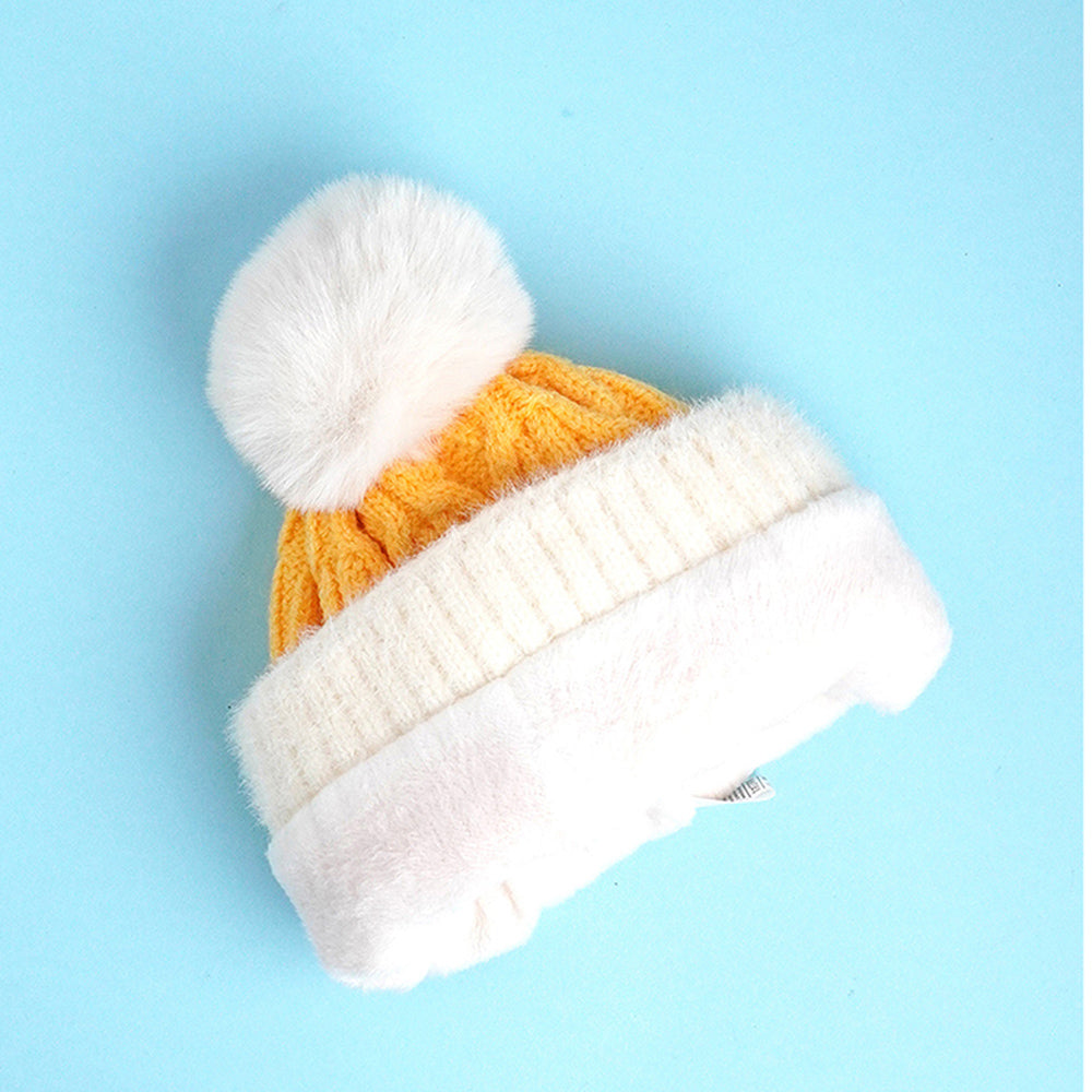 2pcs Yellow Santa Christmas themed Winter Cap Beanie with matching Long style Neck Muffler for Kids, 3-10 Years
