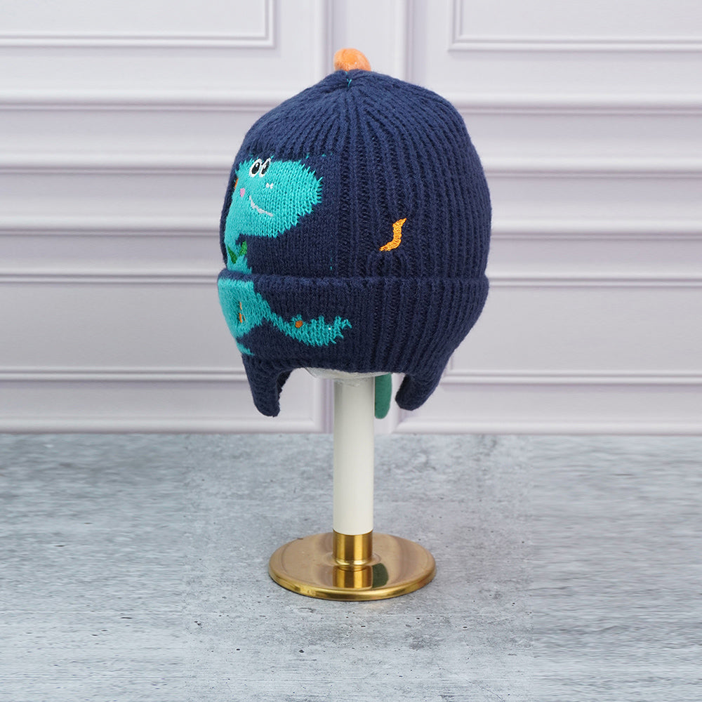 Navy 3d head and Tail Knitten woolen Winter Cap & Beanie, 3-10 Years