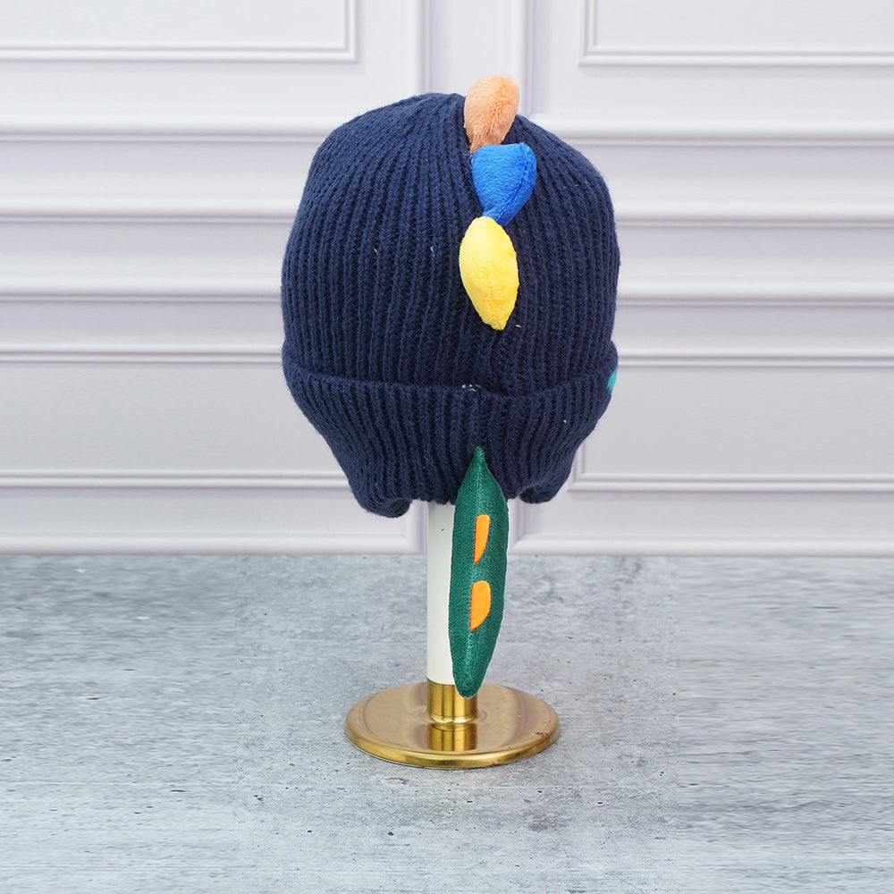 Navy 3d head and Tail Knitten woolen Winter Cap & Beanie, 3-10 Years