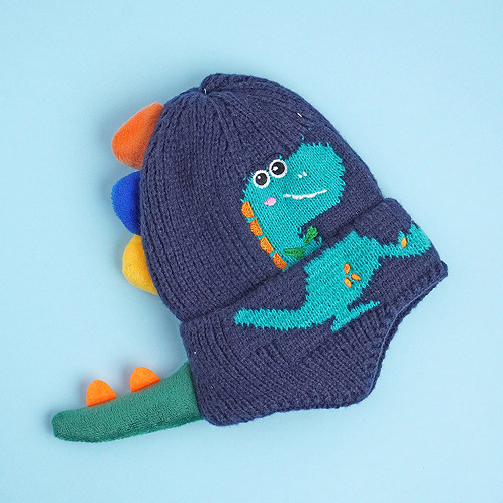 Navy 3d head and Tail Knitten woolen Winter Cap & Beanie, 3-10 Years