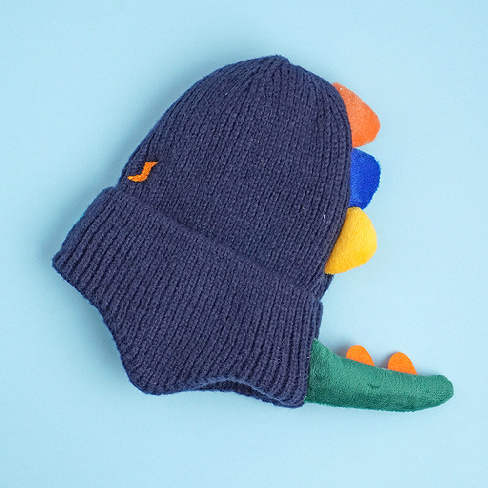 Navy 3d head and Tail Knitten woolen Winter Cap & Beanie, 3-10 Years