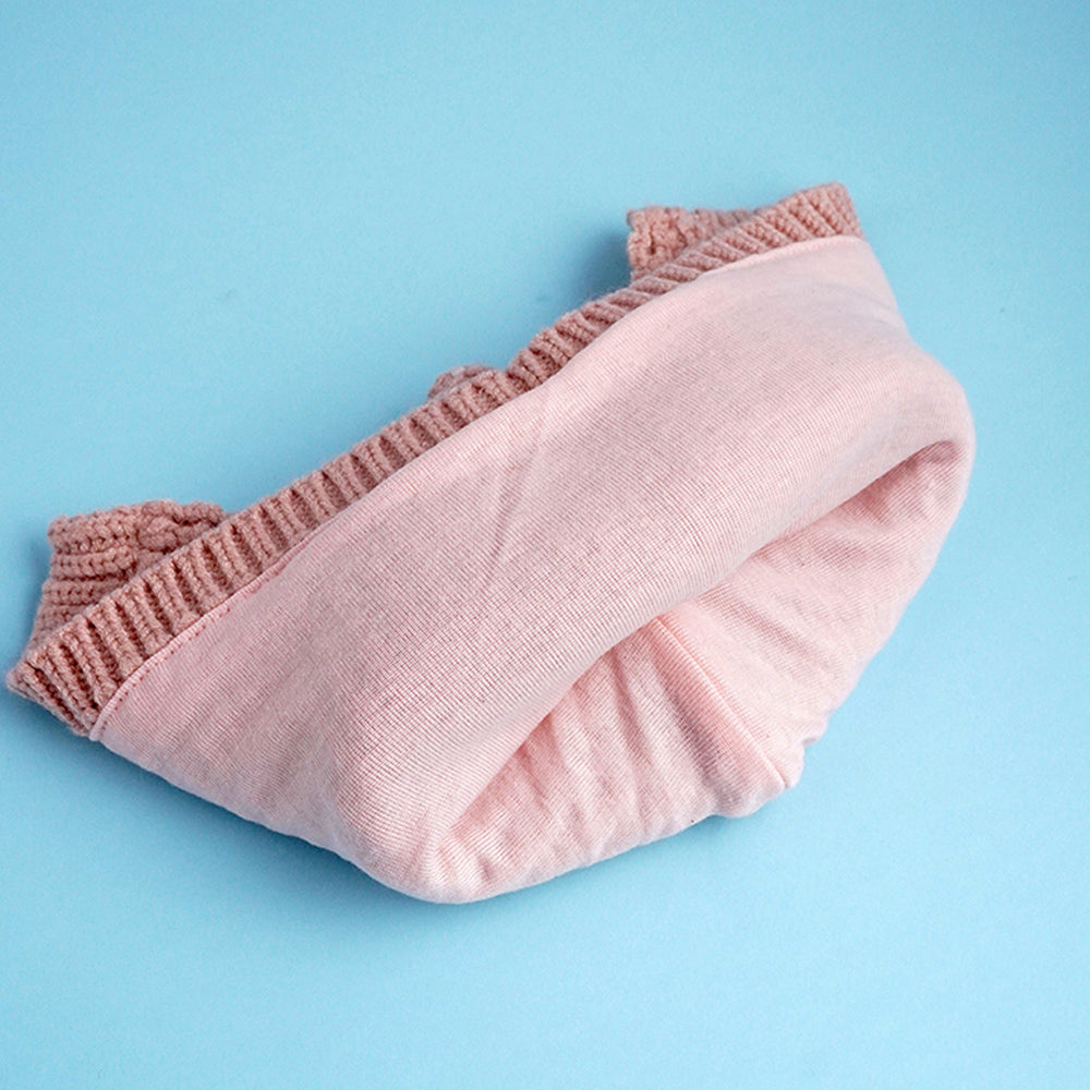 Peach Baby Horns Knitted soft Woolen Winter Cap with tie up, 6-18 months