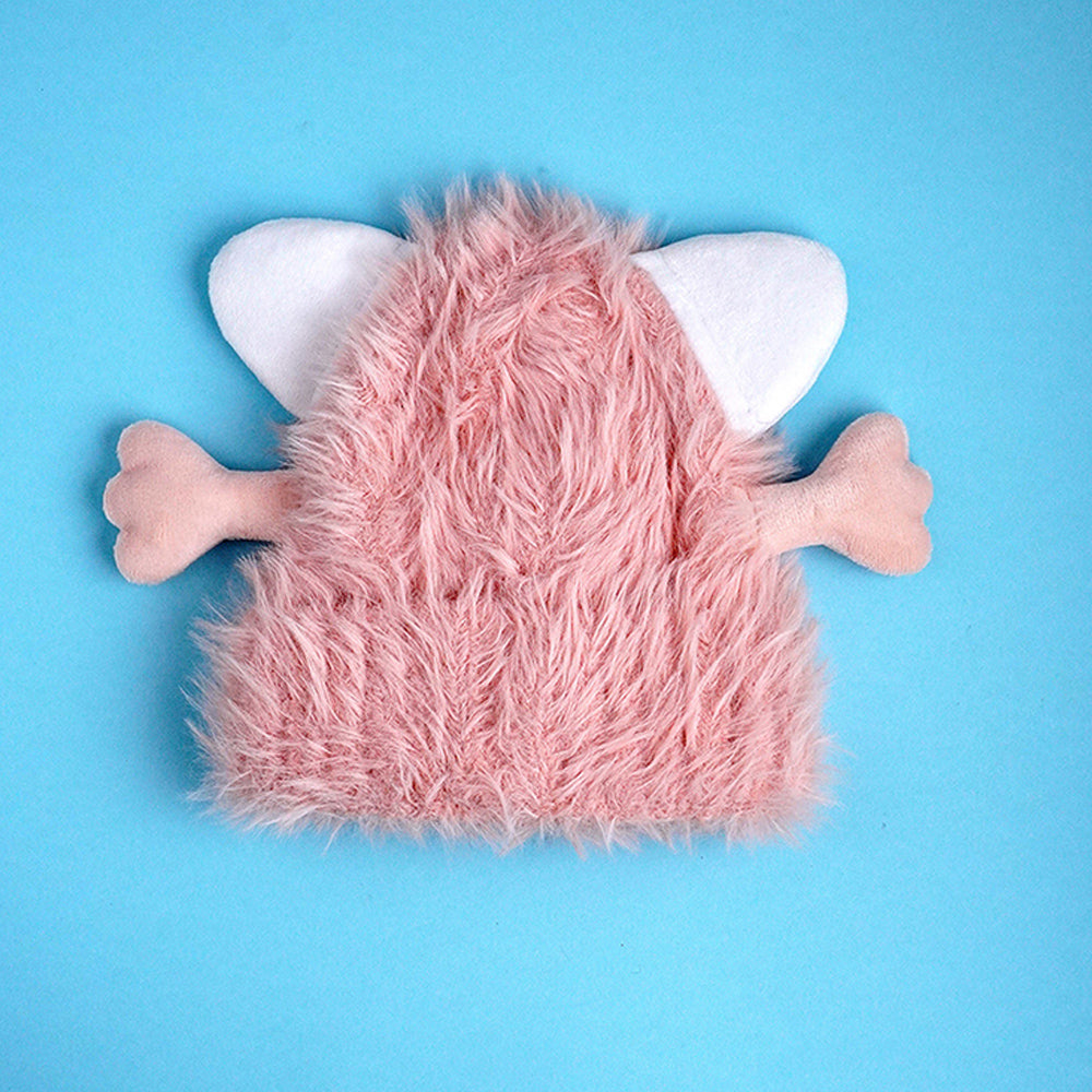 Pink Furry Monster 3d style Winter Cap/Beanie for Kids