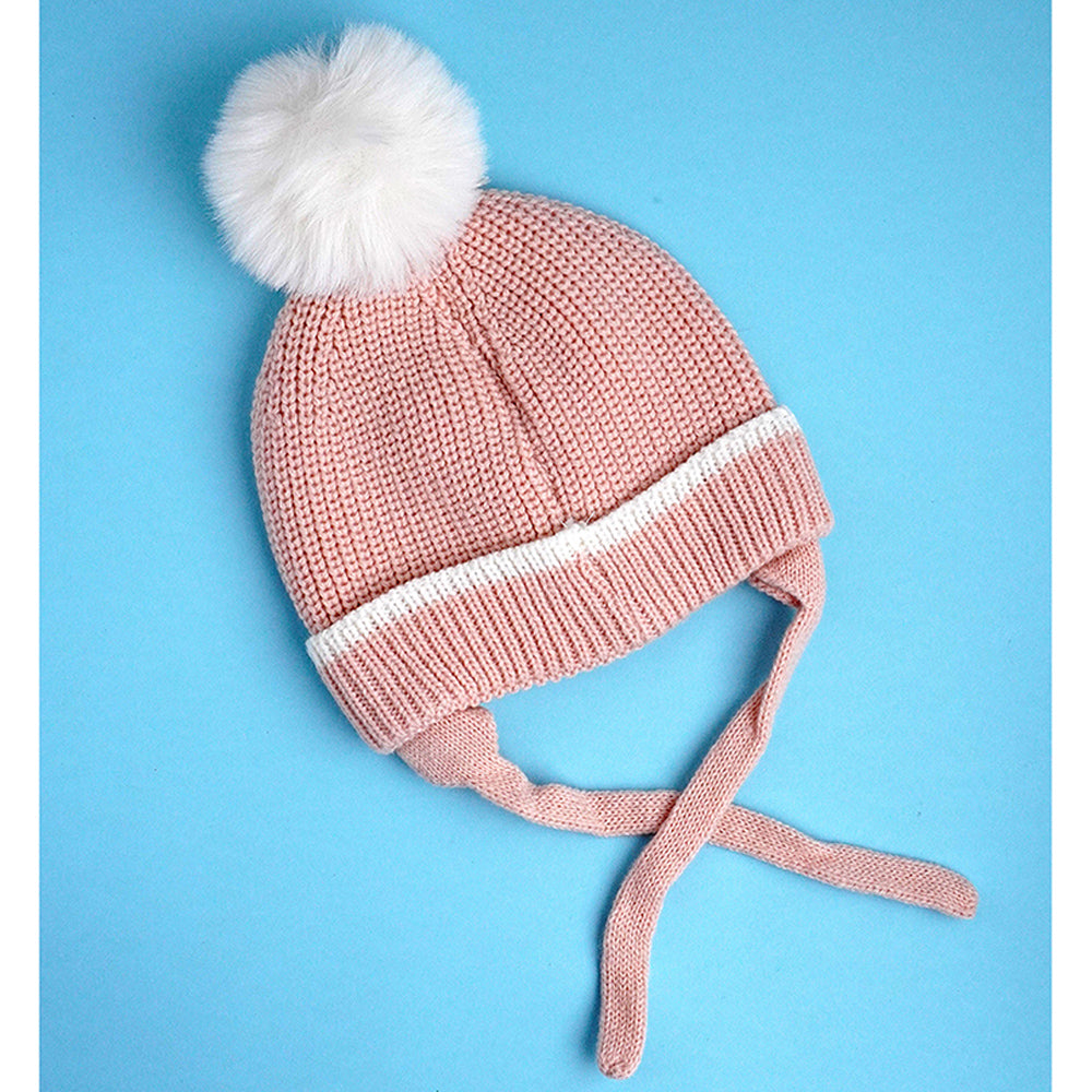 Pink Embroidered Rainbow Knitted Woolen Winter Cap/ Beanie for Kids, 3-10 Years