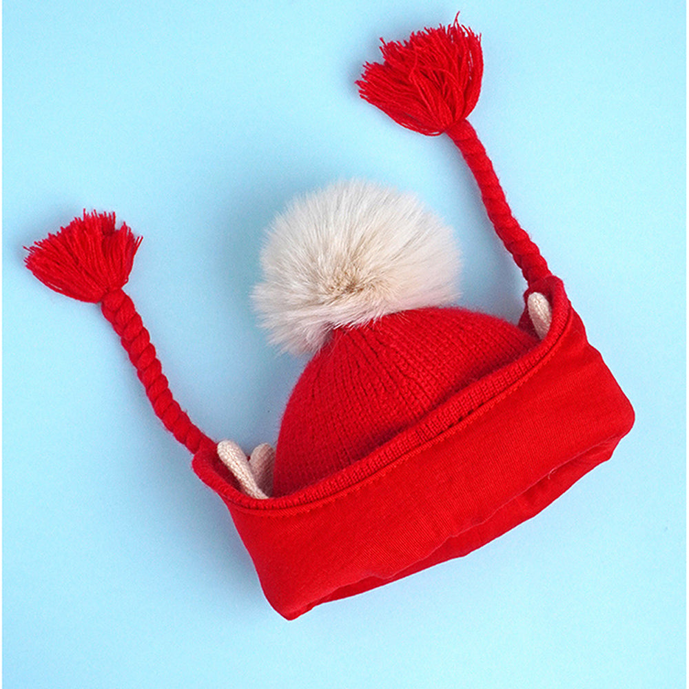 Red Butterfly Knitted soft Woolen Winter Cap with tie up, 6-18 months