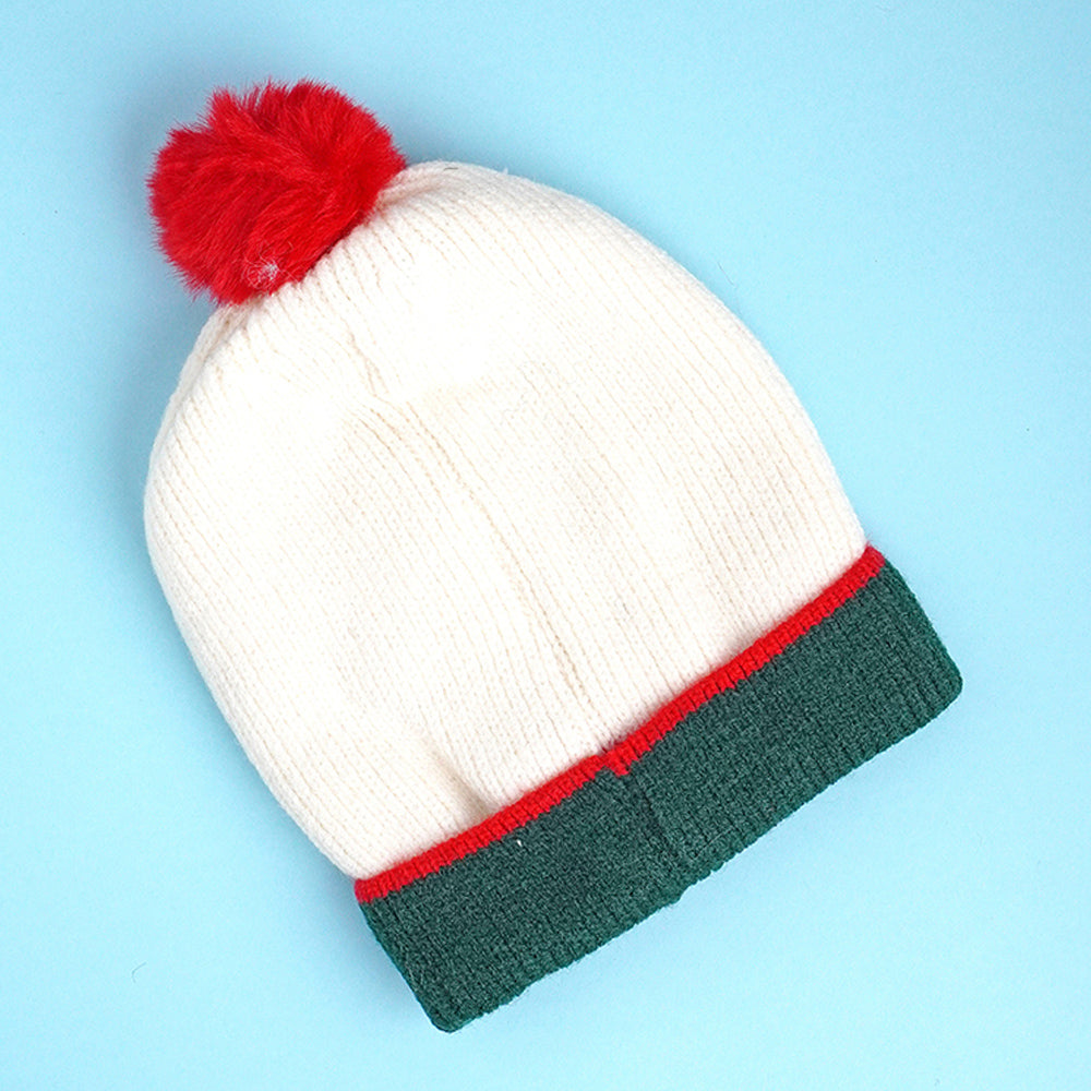 White XMAS Tree Christmas themed Woolen Winter Cap Beanie for kids, 3-10 Years