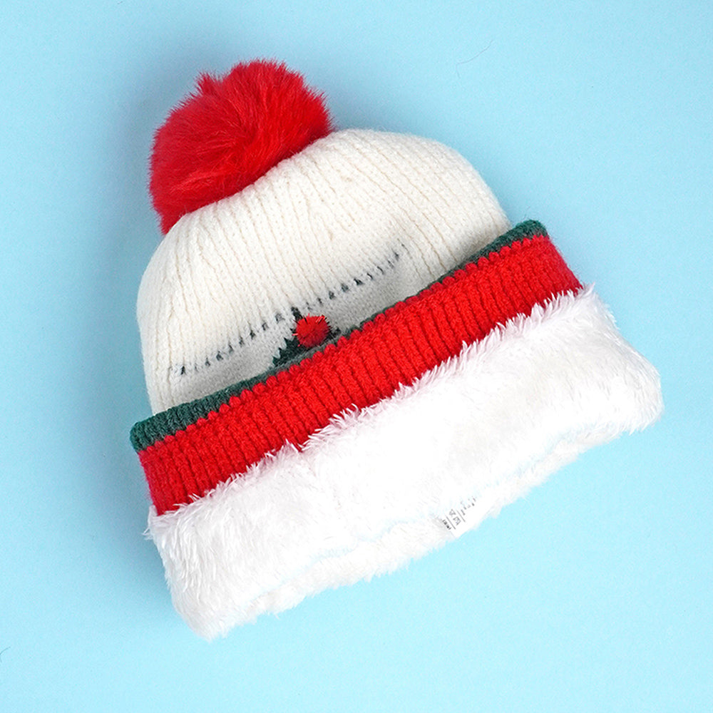 White XMAS Tree Christmas themed Woolen Winter Cap Beanie for kids, 3-10 Years