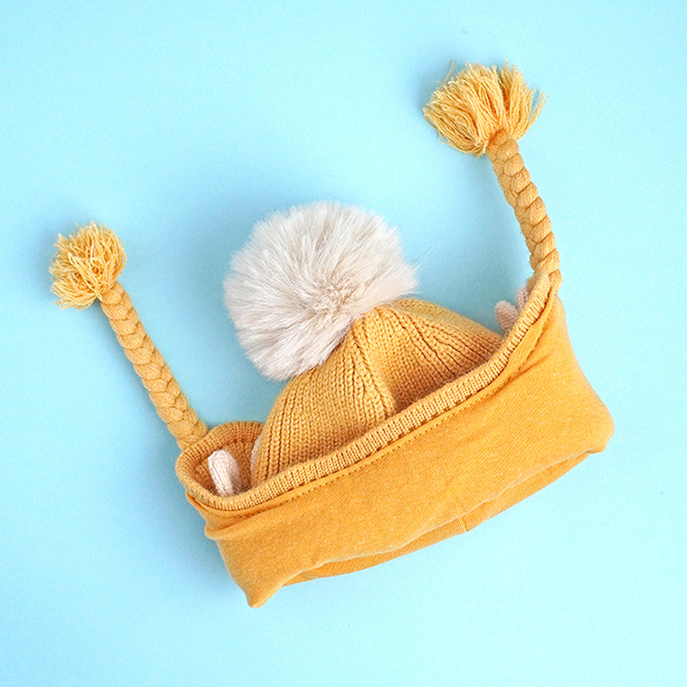 Yellow Butterfly Knitted soft Woolen Winter Cap with tie up, 6-18 months