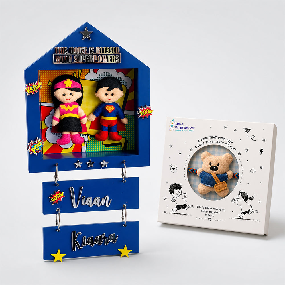 Power Brother & Sister Personalised Name Plaque with Free Rakhi