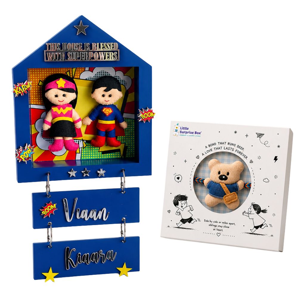 Power Brother & Sister Personalised Name Plaque with Free Rakhi
