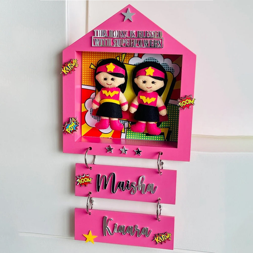 House of Power - 2 Sisters Personalised Name Plaque with Free Rakhi