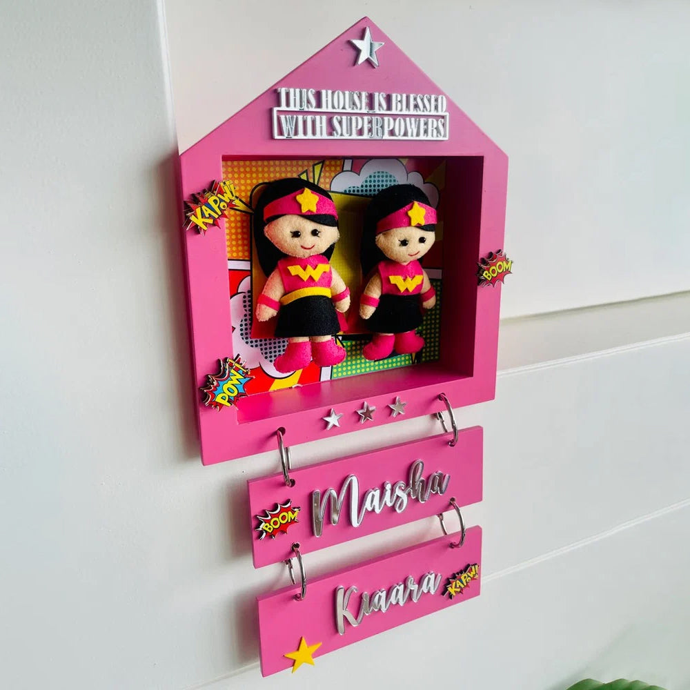 House of Power - 2 Sisters Personalised Name Plaque with Free Rakhi