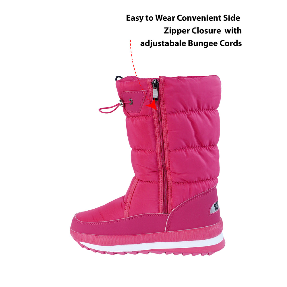 Fuchsia Pink, High Rise Waterproof Winter Snow Boots for Women for minus temperature