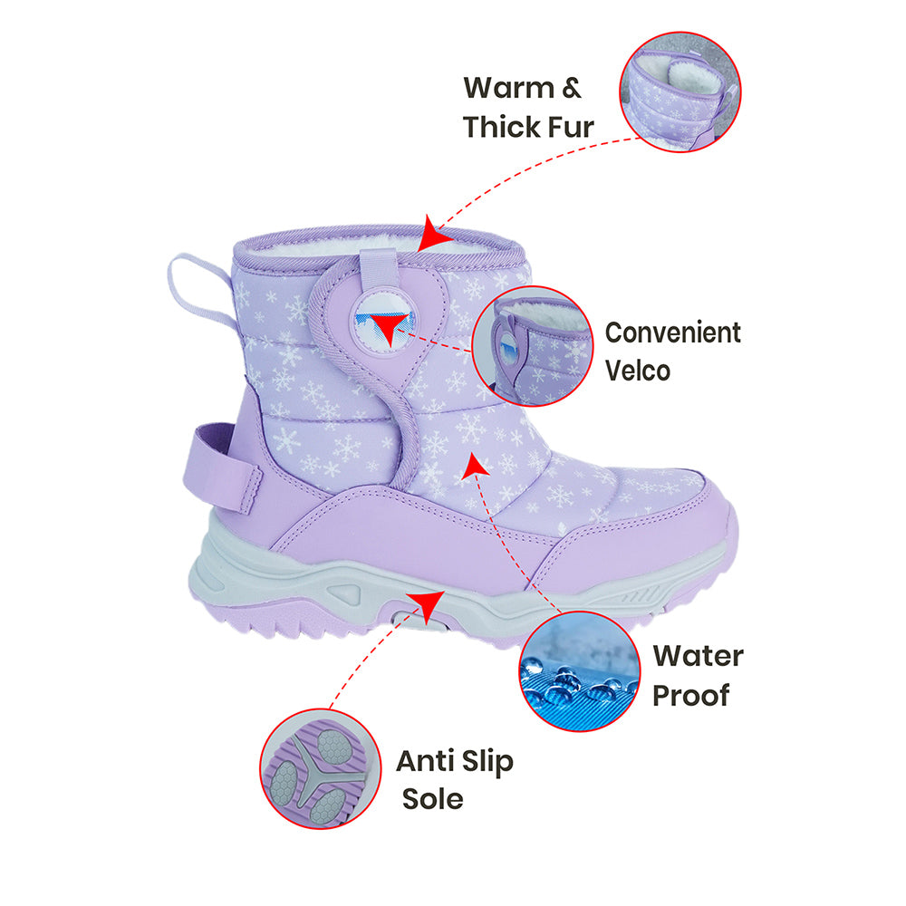 Purple Snowflake Waterproof Winter Snow Boots for Women for Minus Degree Temperature