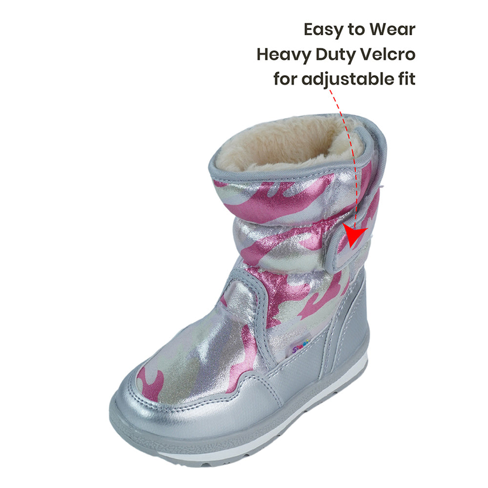 Silver & Fuchsia Pink Waterproof Winter Snow Boots for Women for minus temperature