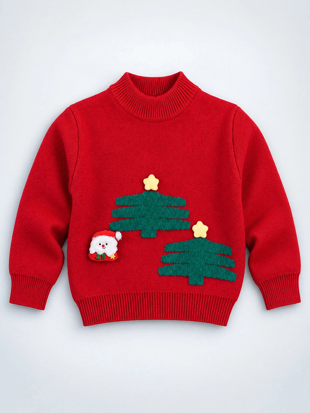 Red Christmas 2 Tree & Santa Knitted Winter Cardigan, Christmas Sweater for Kids
