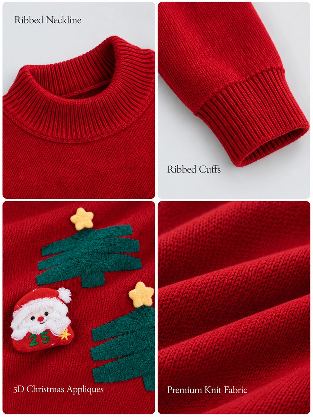 Red Christmas 2 Tree & Santa Knitted Winter Cardigan, Christmas Sweater for Kids