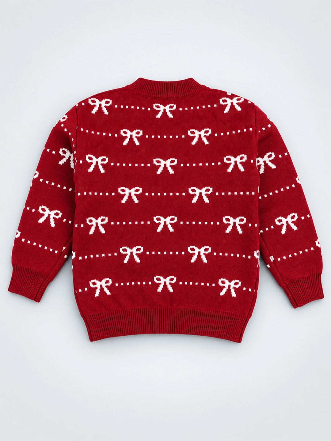 Red White Bow Dotted Knitted Winter Cardigan, Christmas Sweater for Kids