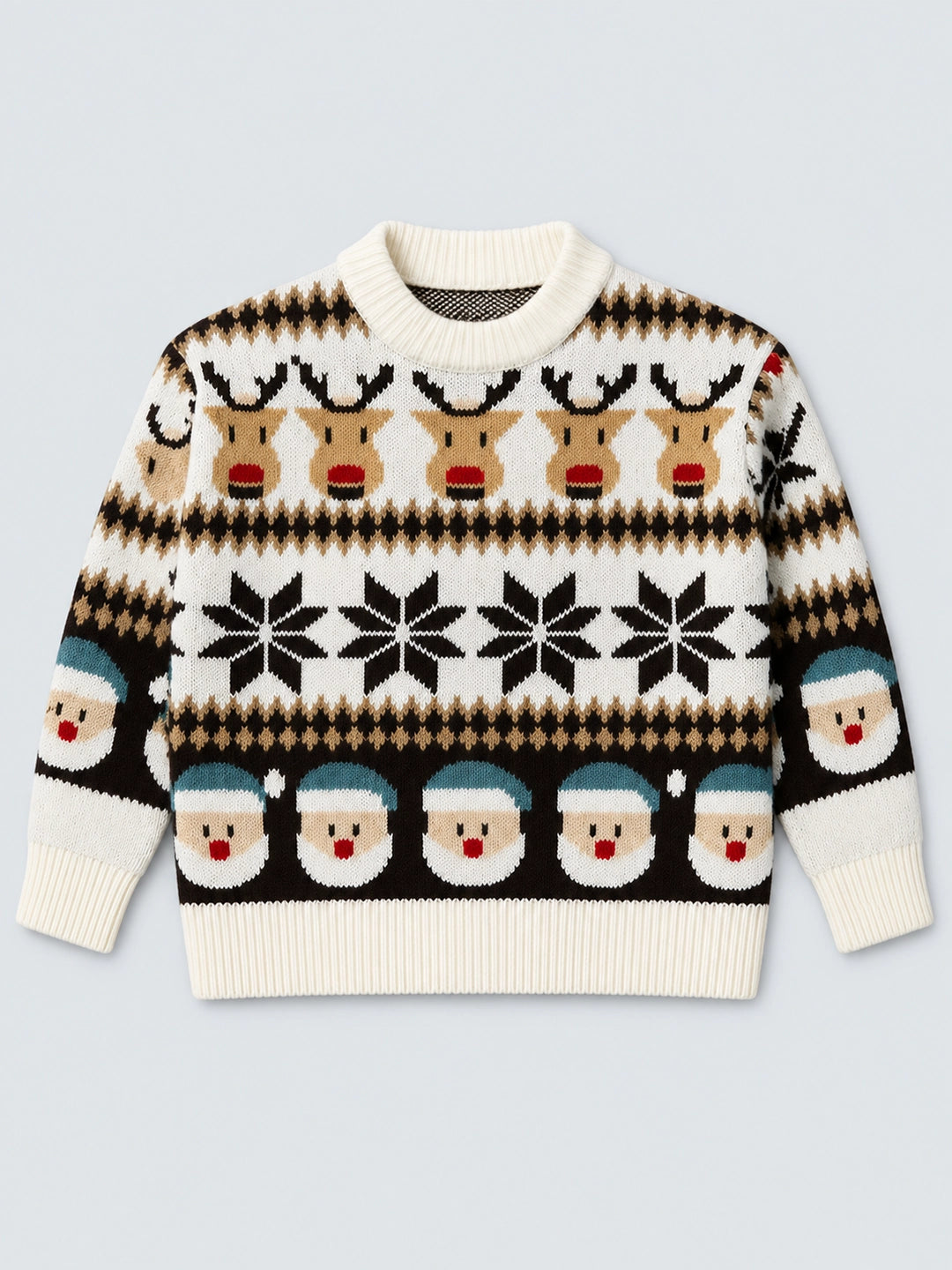 Cream Santa & Reindeer Winter, Christmas Cardigan Sweater for Kids