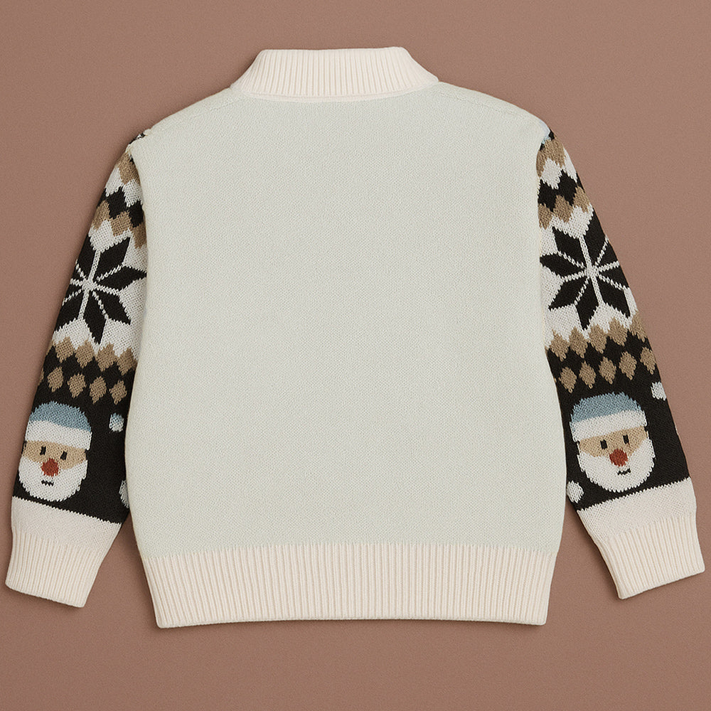 Cream Santa & Reindeer Winter, Christmas Cardigan Sweater for Kids