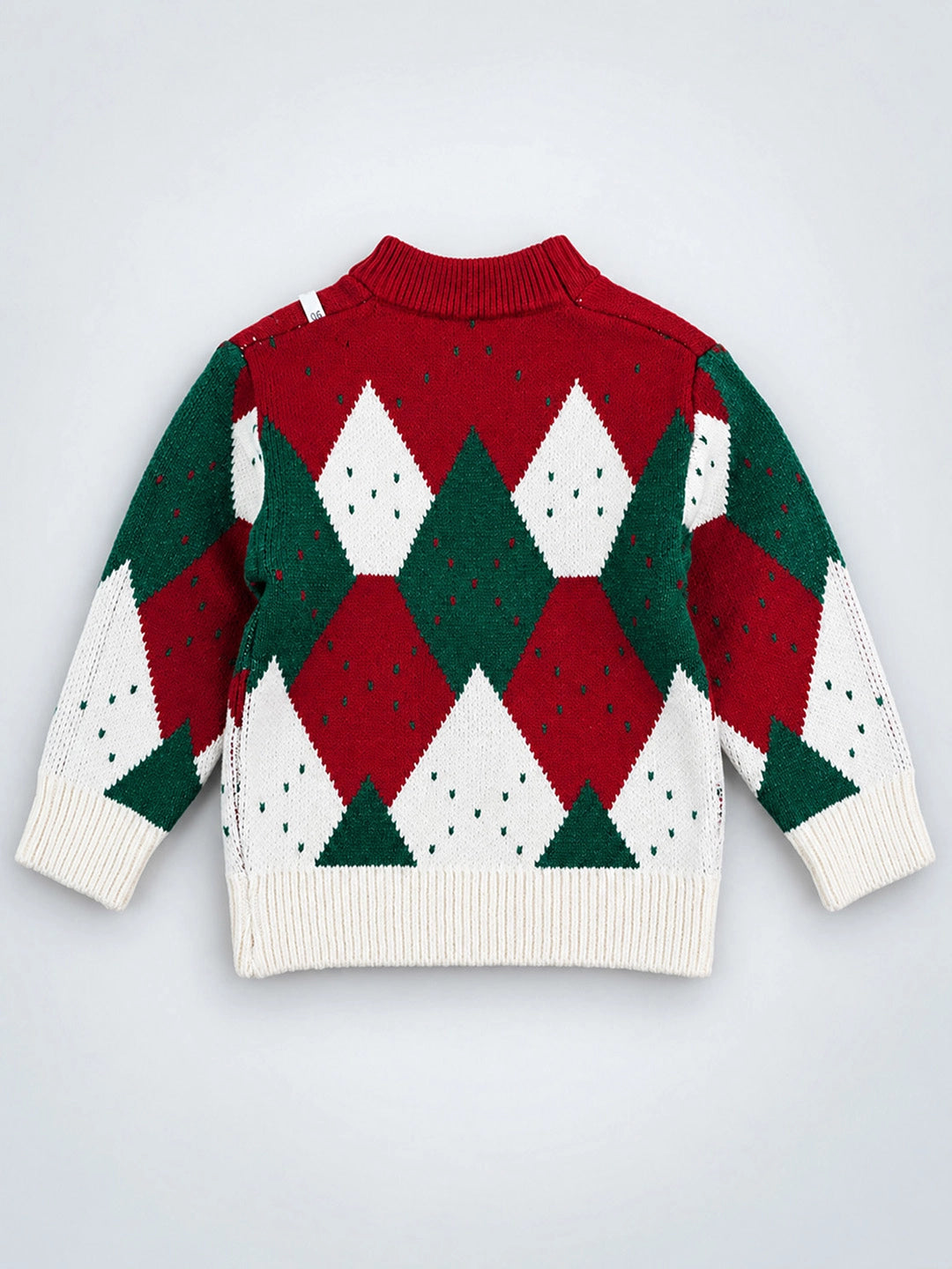 Cream Argyle Pattern Knitted Winter Cardigan, Christmas Sweater for Kids