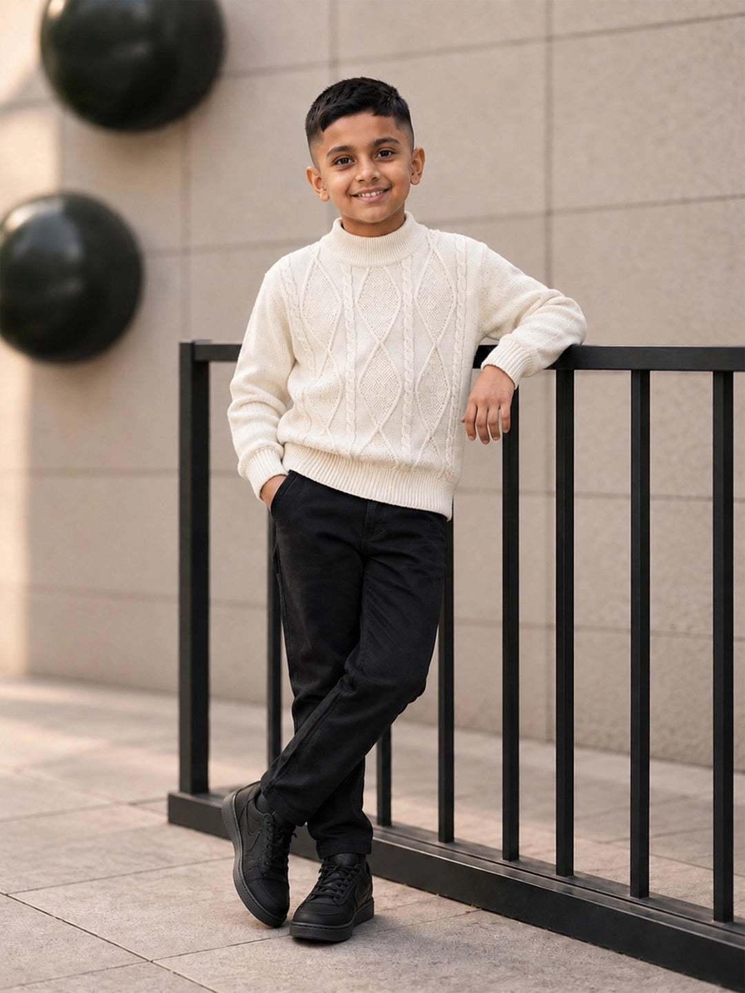 Cream Cable-Knit Winter Cardigan, Christmas Sweater for Kids