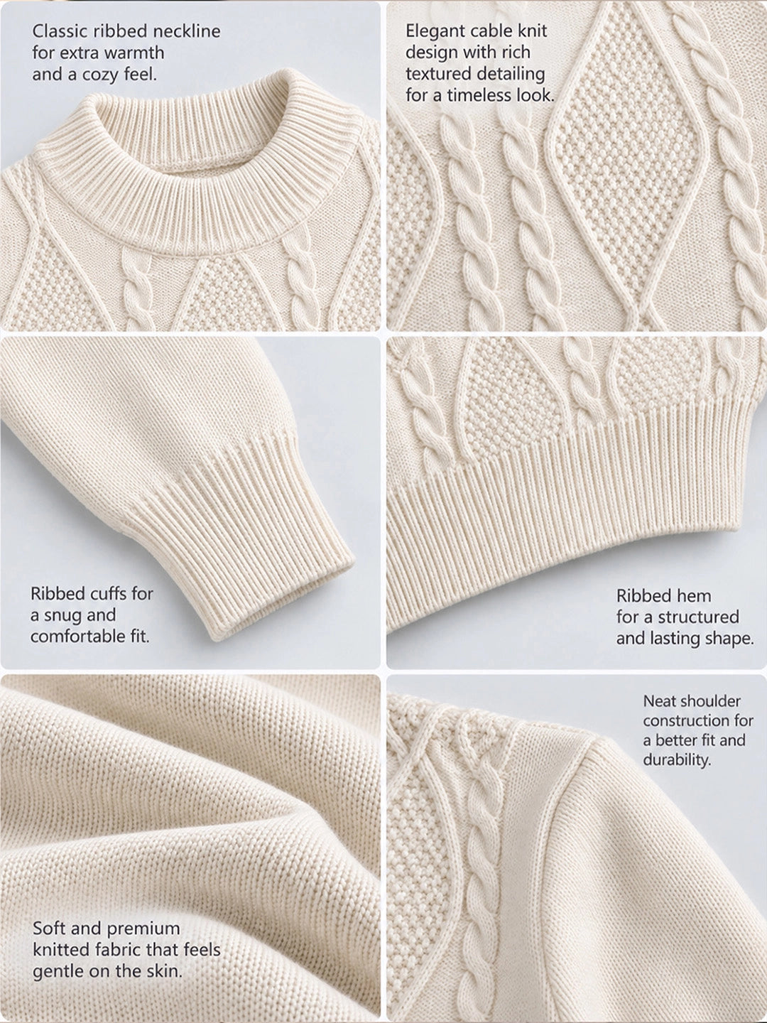 Cream Cable-Knit Winter Cardigan, Christmas Sweater for Kids