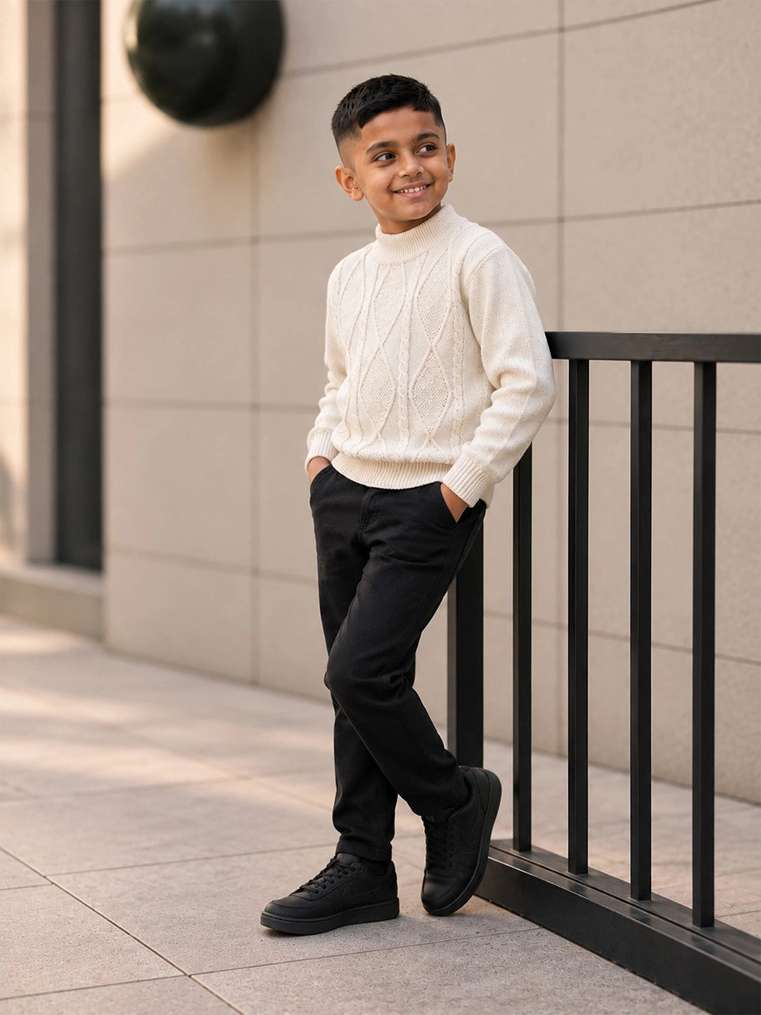 Cream Cable-Knit Winter Cardigan, Christmas Sweater for Kids