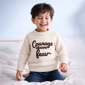 Cream Courage Above Fear Warmer Cardigan, Christmas Cardigan Winter Sweater for Kids