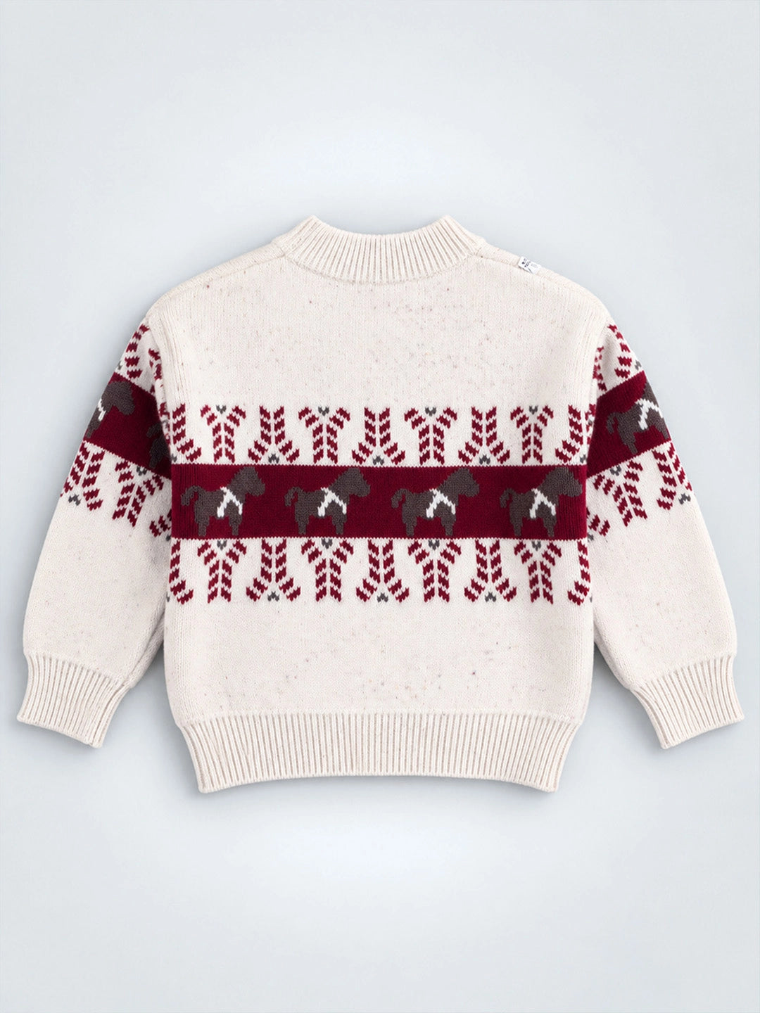 Cream Horse Pattern Knitted Winter Cardigan, Christmas Sweater for Kids