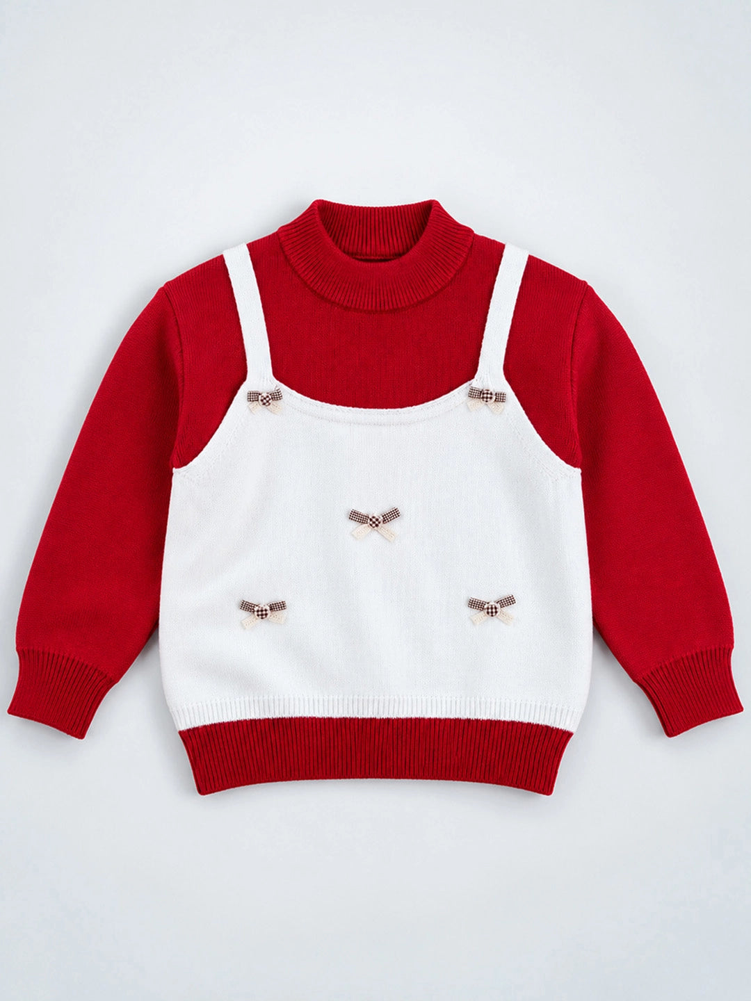 Cream Lil Bows jacket Layered-Look Winter Cardigan, Christmas Sweater for Kids