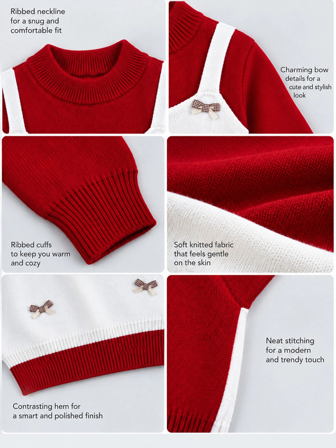 Cream Lil Bows jacket Layered-Look Winter Cardigan, Christmas Sweater for Kids