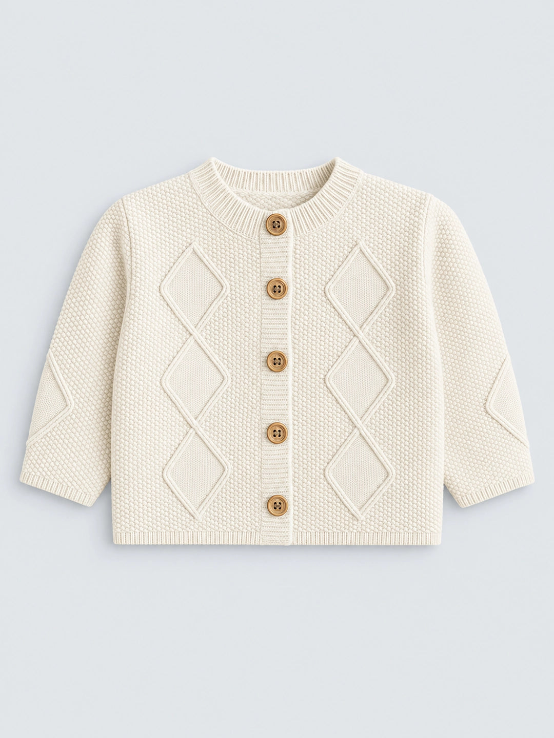 Cream Textured Pattern Knitted Winter Cardigan, Christmas Sweater for Kids