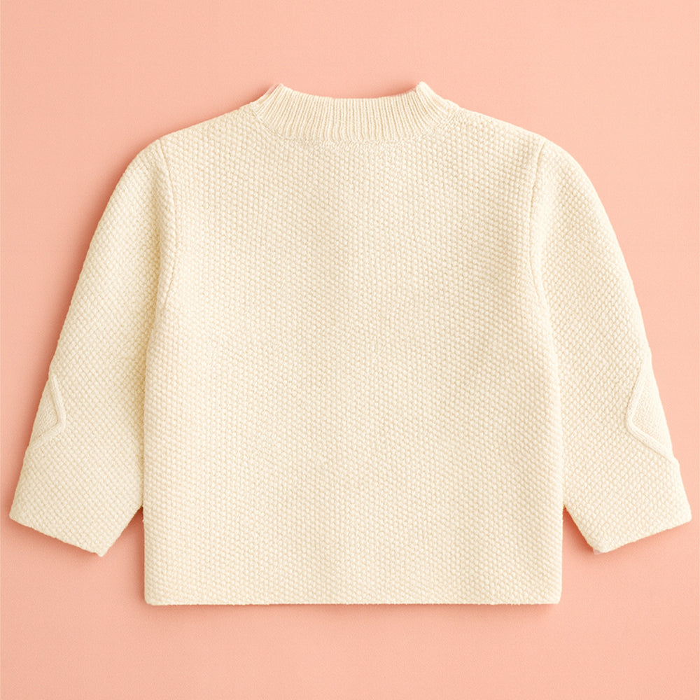 Cream Textured Pattern Knitted Winter Cardigan, Christmas Sweater for Kids