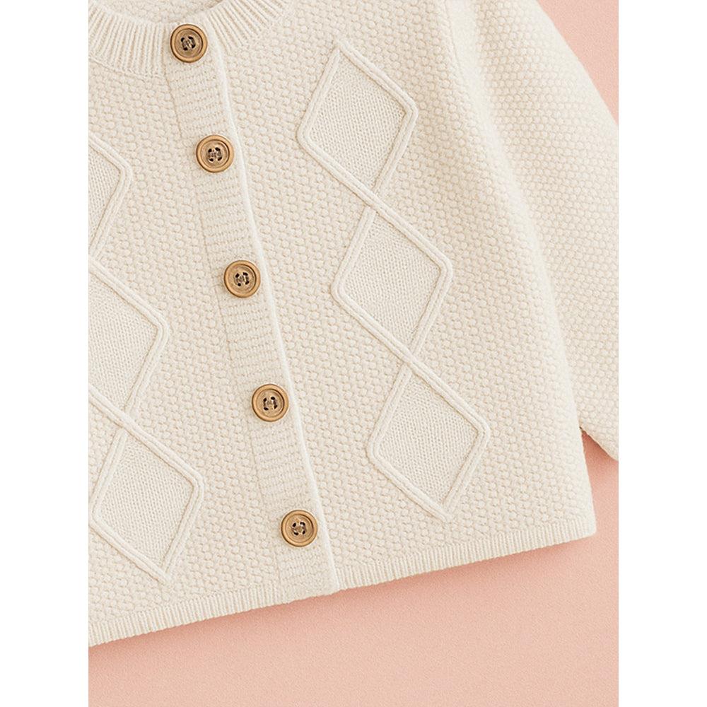 Cream Textured Pattern Knitted Winter Cardigan, Christmas Sweater for Kids