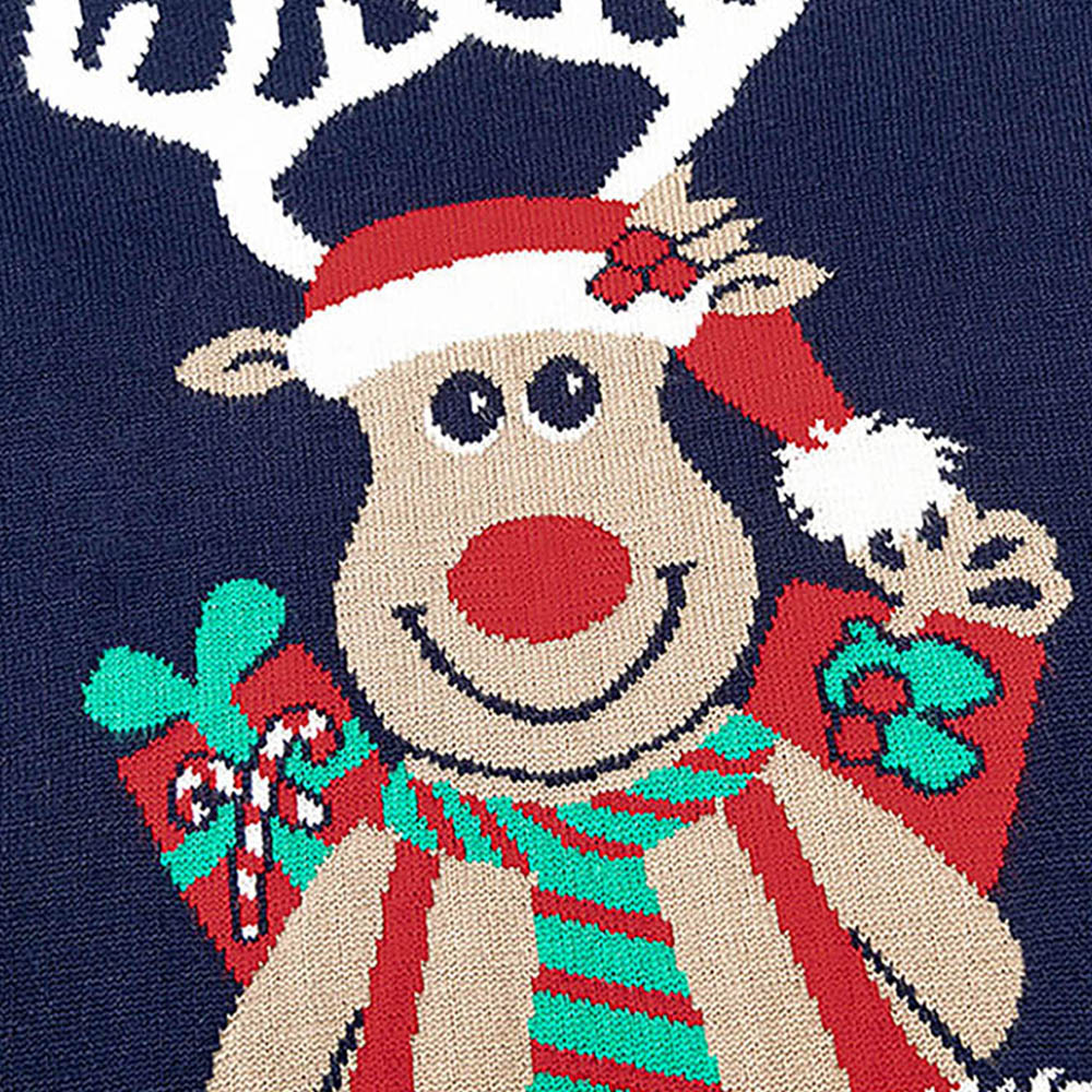 Green Tie Reindeer Knitted Christmas cardigan Sweater for Kids, Navy